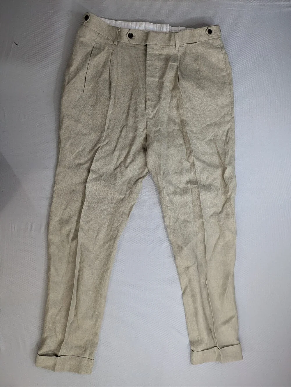 Men’s Gutteridge Linen Pants Italy Size 36x28 Green EU 46 US 36